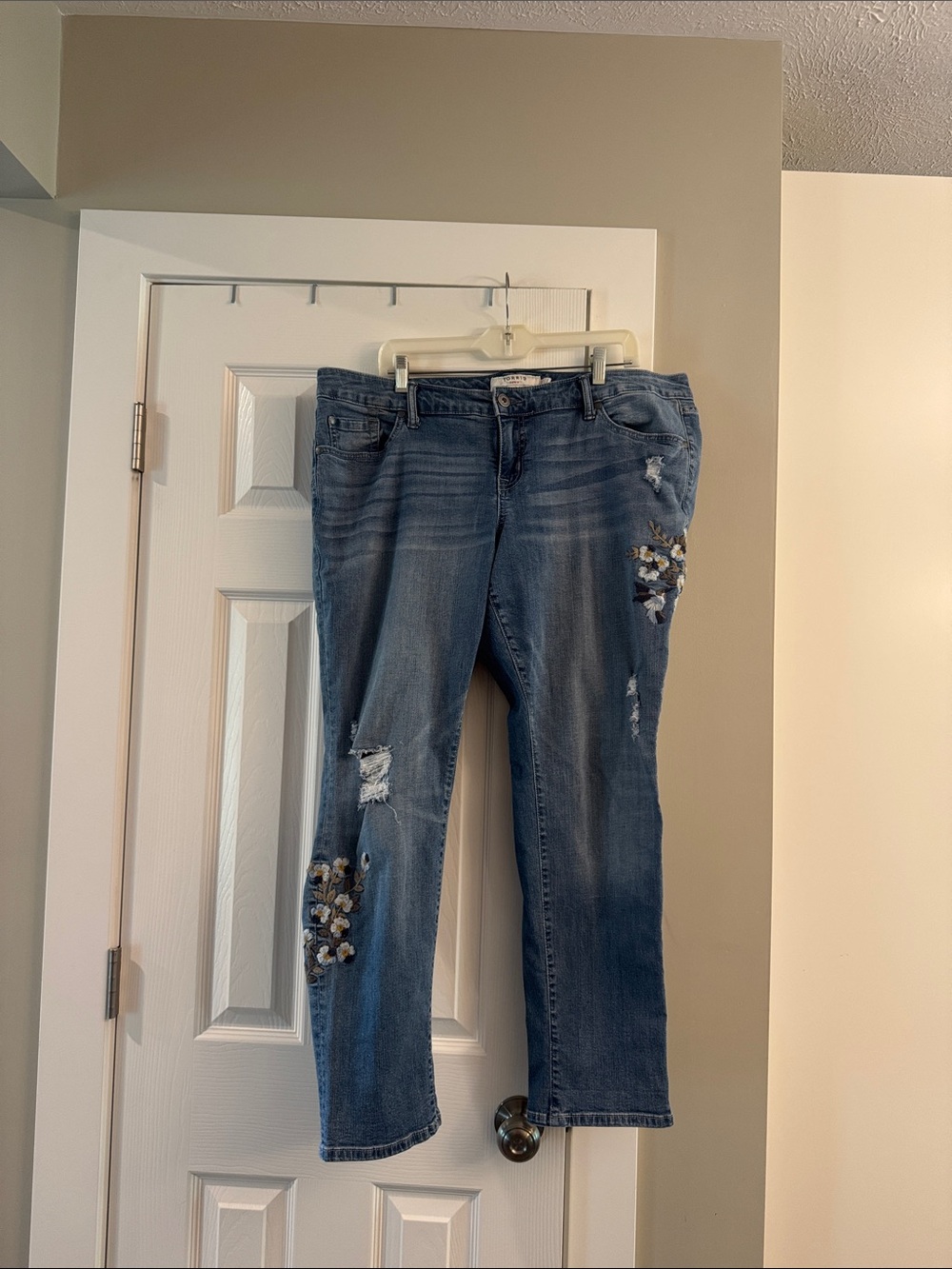 torrid Blue Straight Leg Jeans with Floral Embroidery